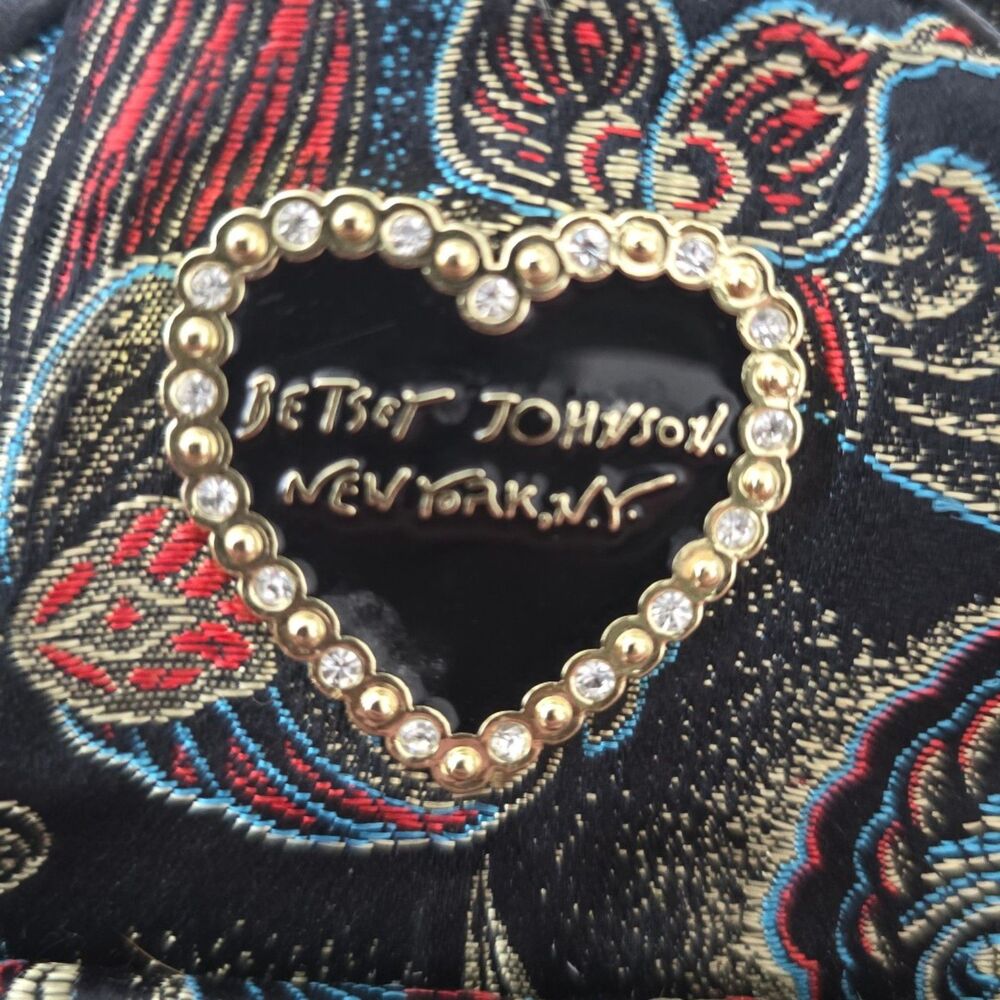 Betsey Johnson Mini Backpack Floral Brocade Purse - NWOT Black Metallic - Picture 4 of 8